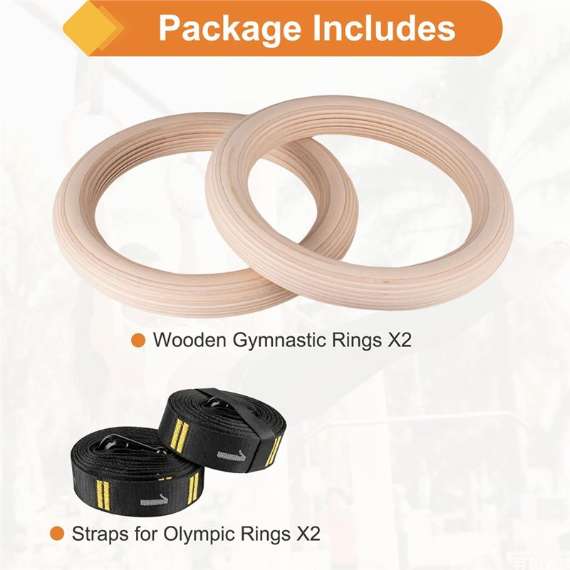 Gymnastic Ring Wood - 1.25인치 숫자가 새겨진 스트랩 링 나무